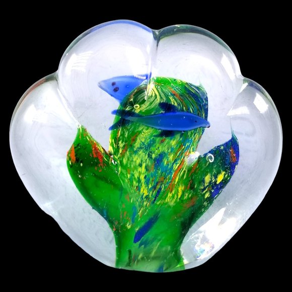 Murano Hand-Blown Double-Sided Fish Aquarium Italian Art Glass Paperweight. - Picture 2 of 15